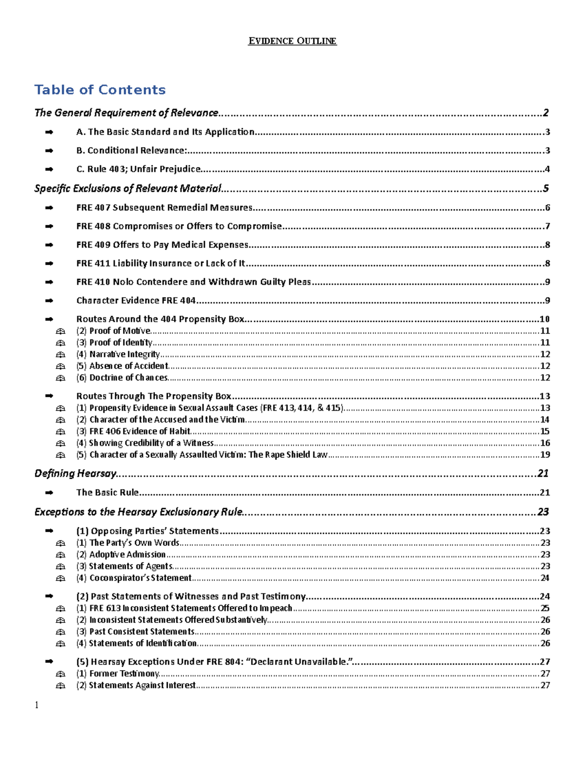 Evidence Outline - E VIDENCE OUTLINE The General Requirement of - Studocu