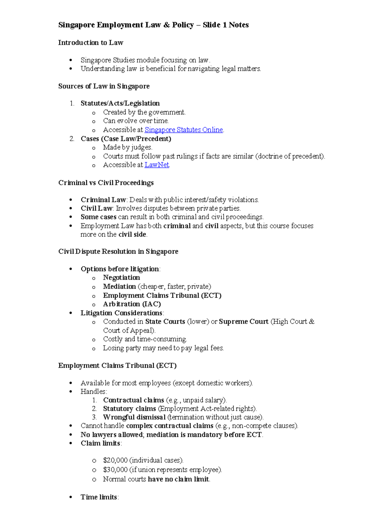 Singapore Employment Law: Key Concepts and Policies in Lesson Notes ...