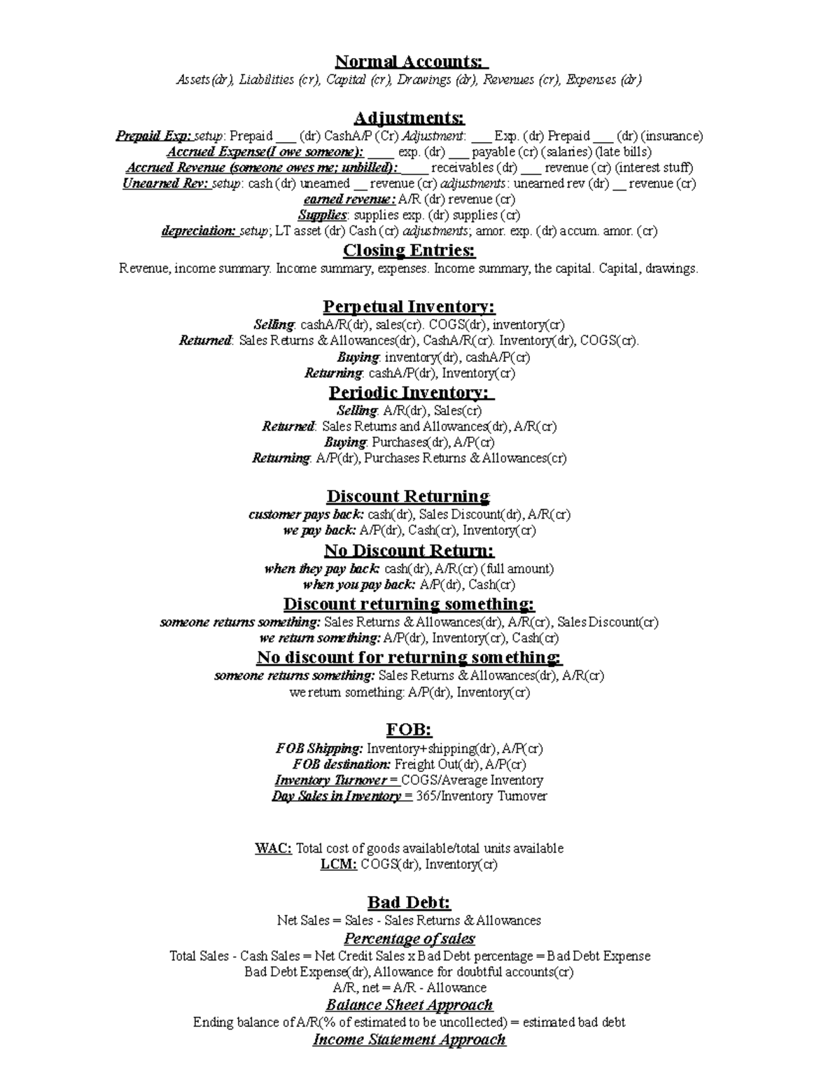 Functions and Accounting Cheat Sheets/Review - Normal Accounts: Assets ...