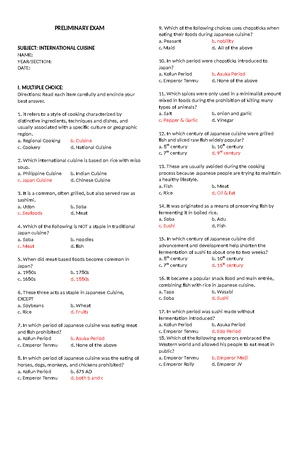 TEMP- Bartending Preliminary Exam Questions and Guidelines - Studocu