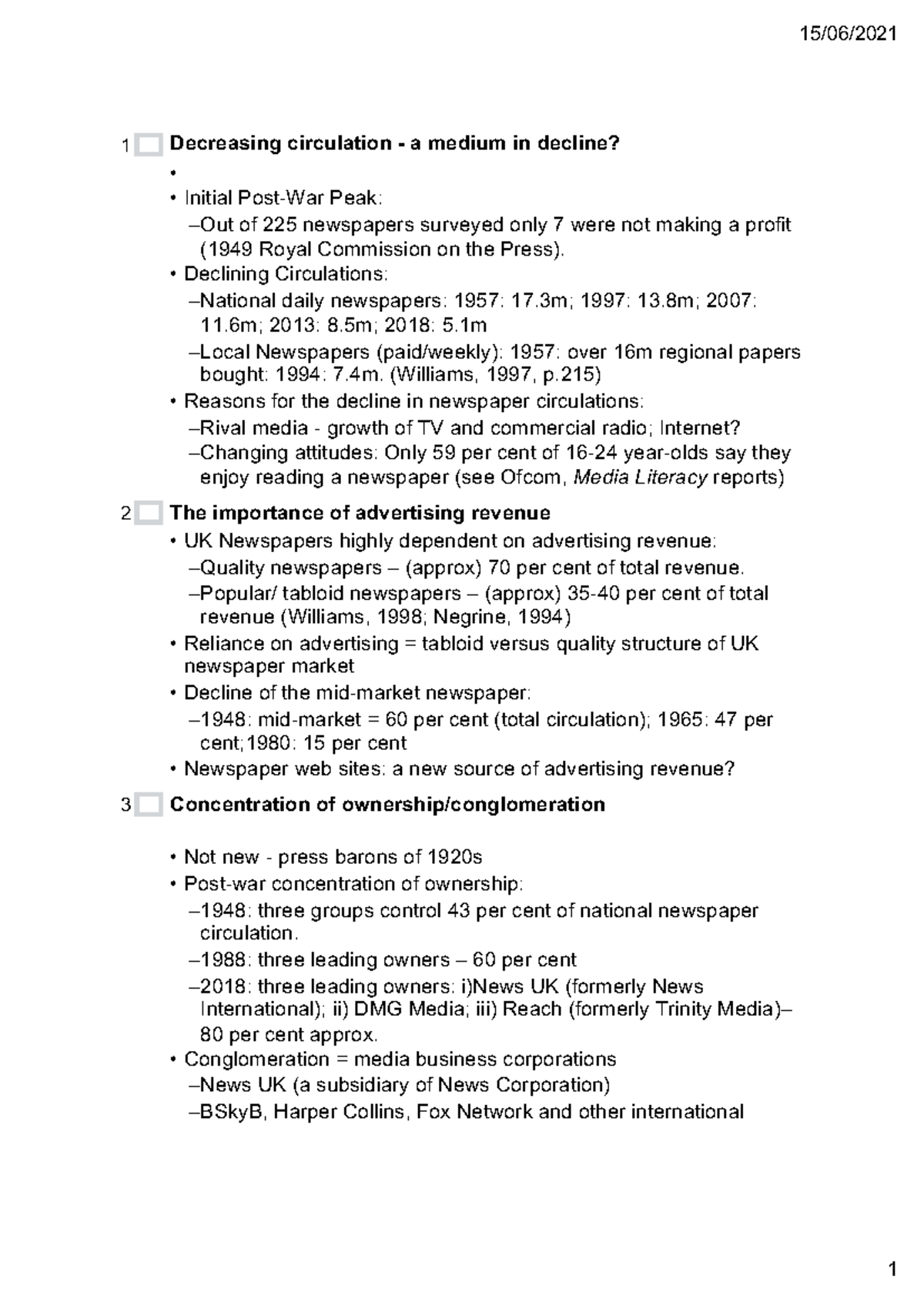 Press part II - 15/06/ 1 Decreasing circulation - a medium in decline ...