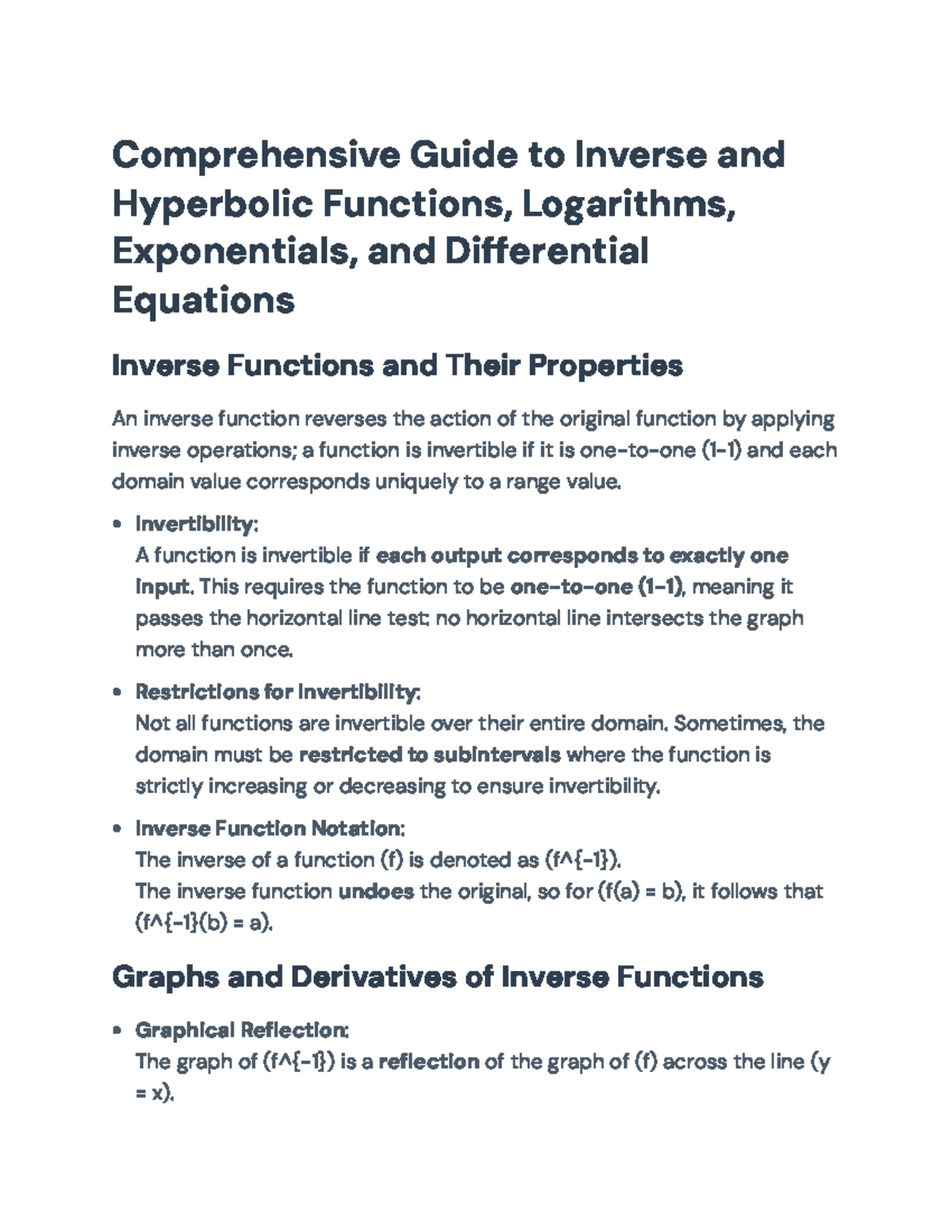 Comprehensive Guide to Inverse & Hyperbolic Functions, Logs, and Diff ...