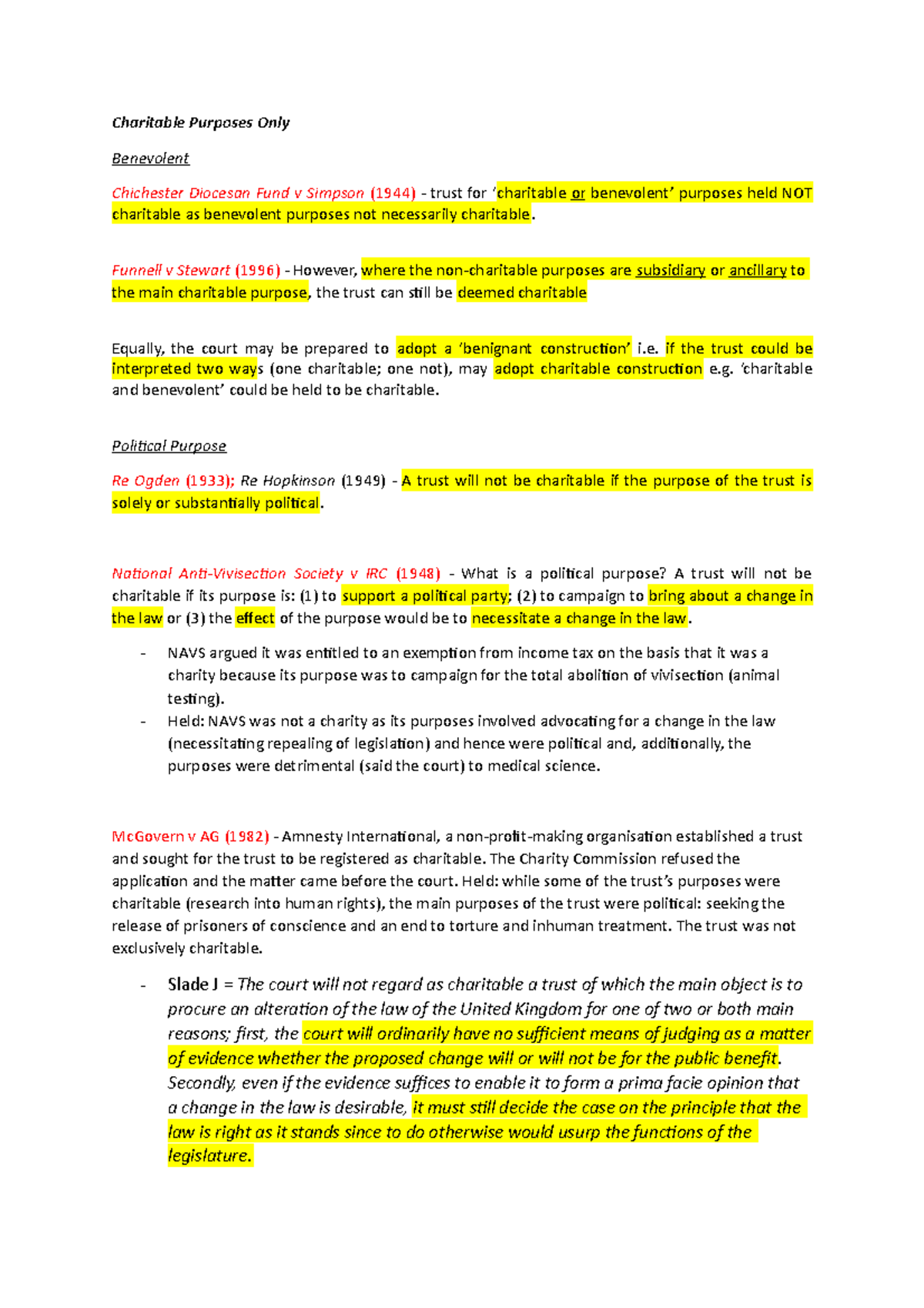 Charitable Trusts Case Studies: Key Judgments and Principles - Studocu