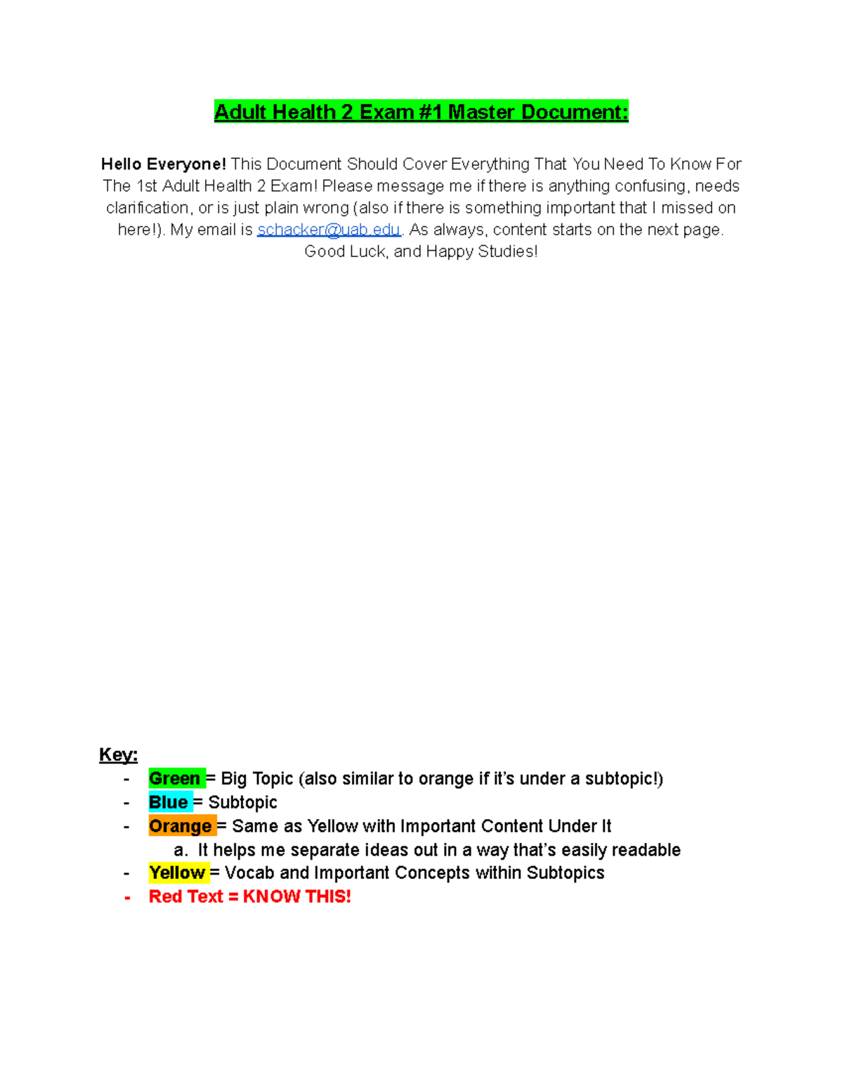 Adult Health 2 Exam #1 Comprehensive Study Guide and Lecture Notes ...