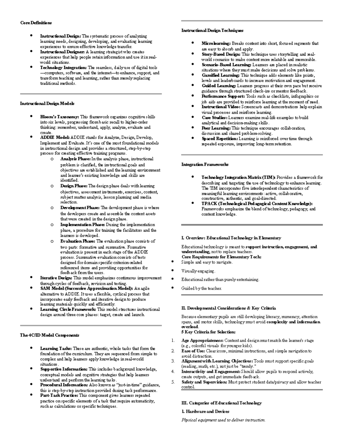 Core Definitions of Instructional Design Techniques (ID 101) - Studocu