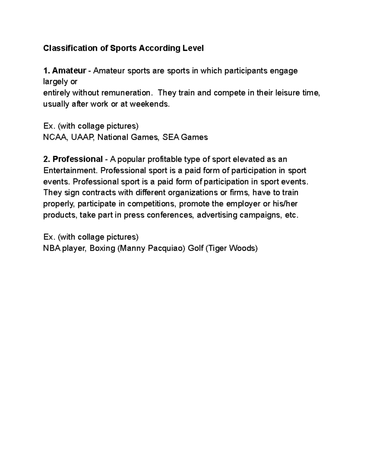 Classification of Sports by Level: Amateur vs Professional - Studocu