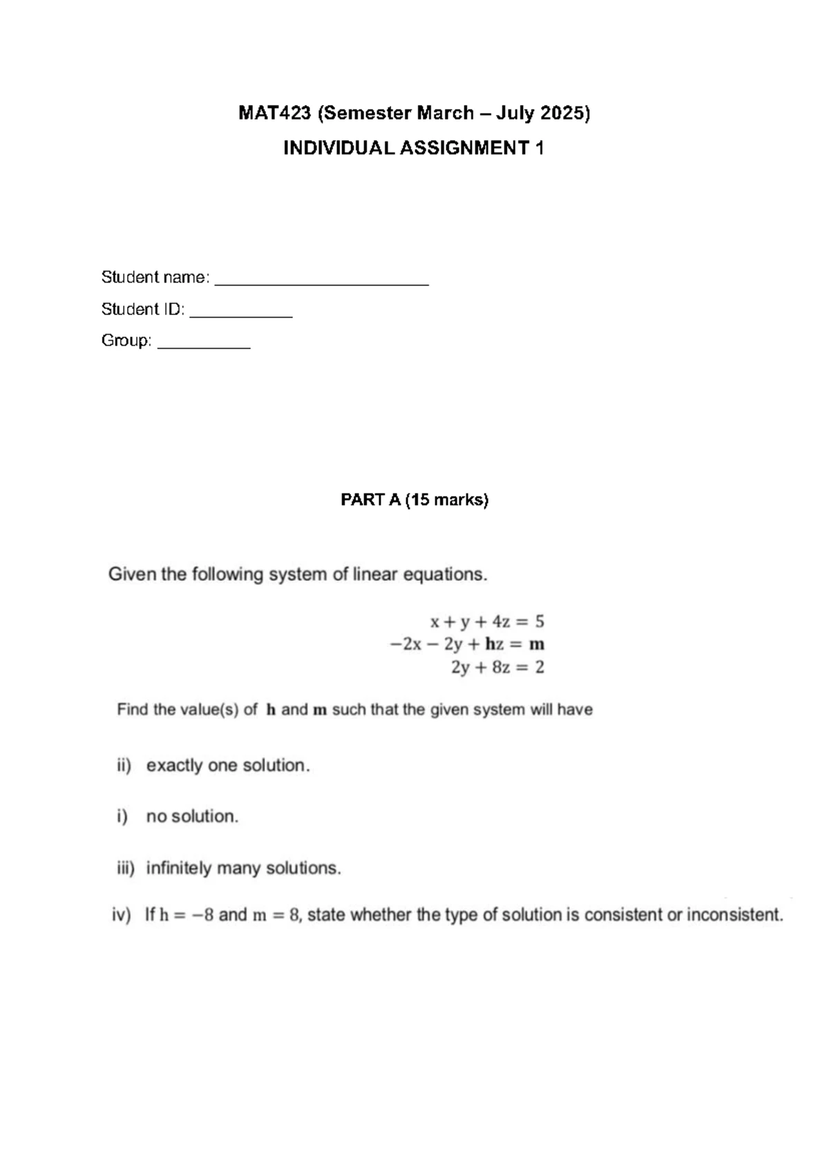 LAB Assignment MAT423: Solving Linear Equations & Inverse Matrices ...