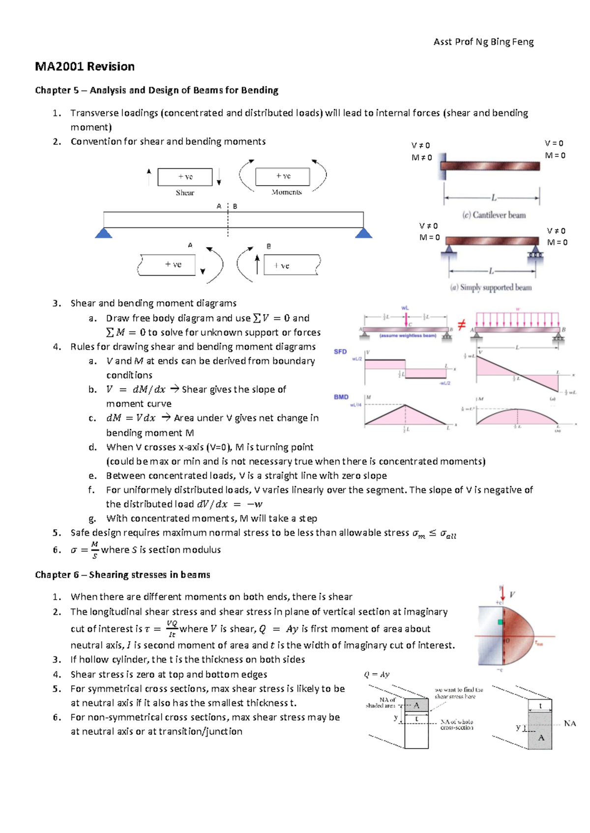 MA2001 Revision Notes on Chapters 5 to 10: Beam Analysis & Design - Studocu