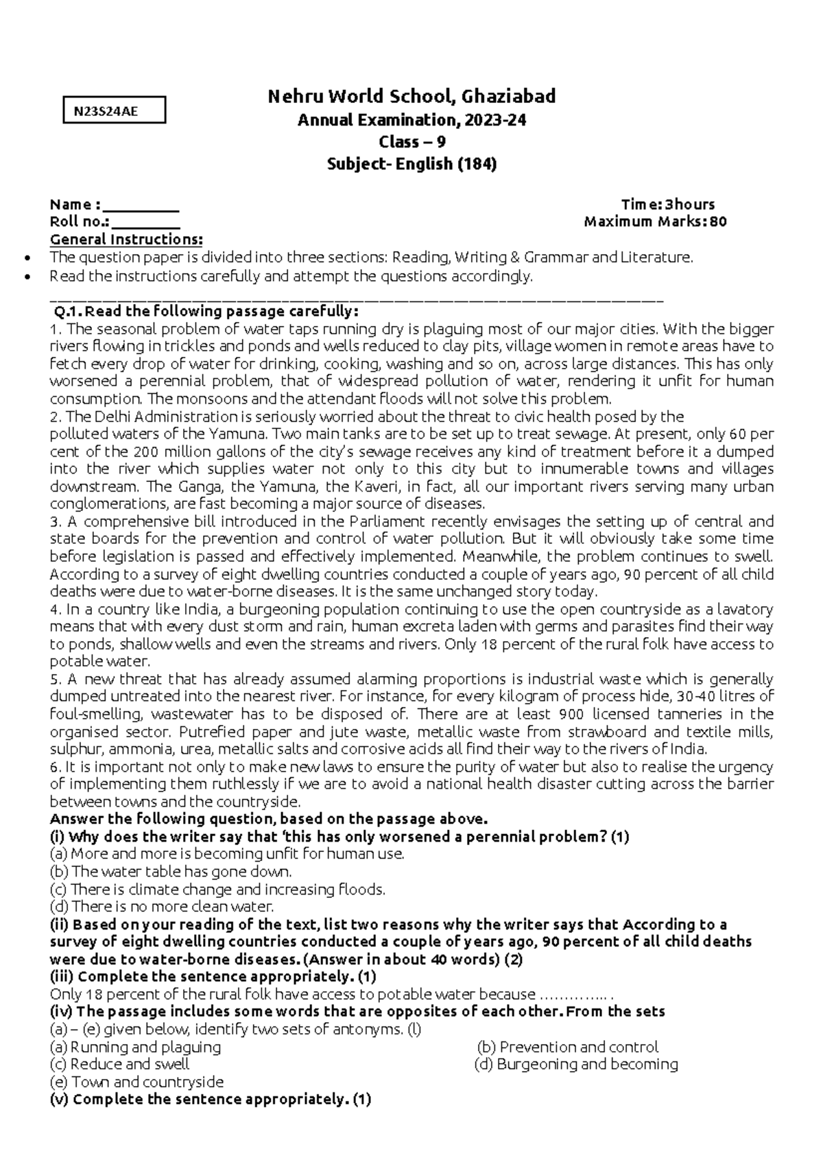 9th Annual English Exam 2324: Comprehensive Assessment Guide - Studocu