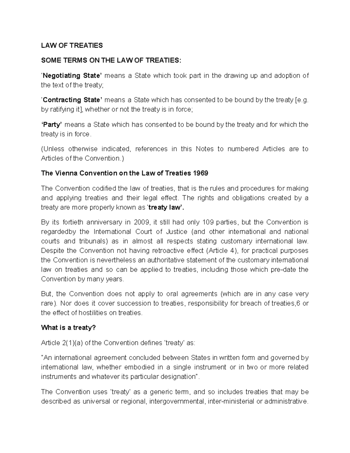 LAW OF TREATIES: Key Terms and Concepts Explained - Studocu