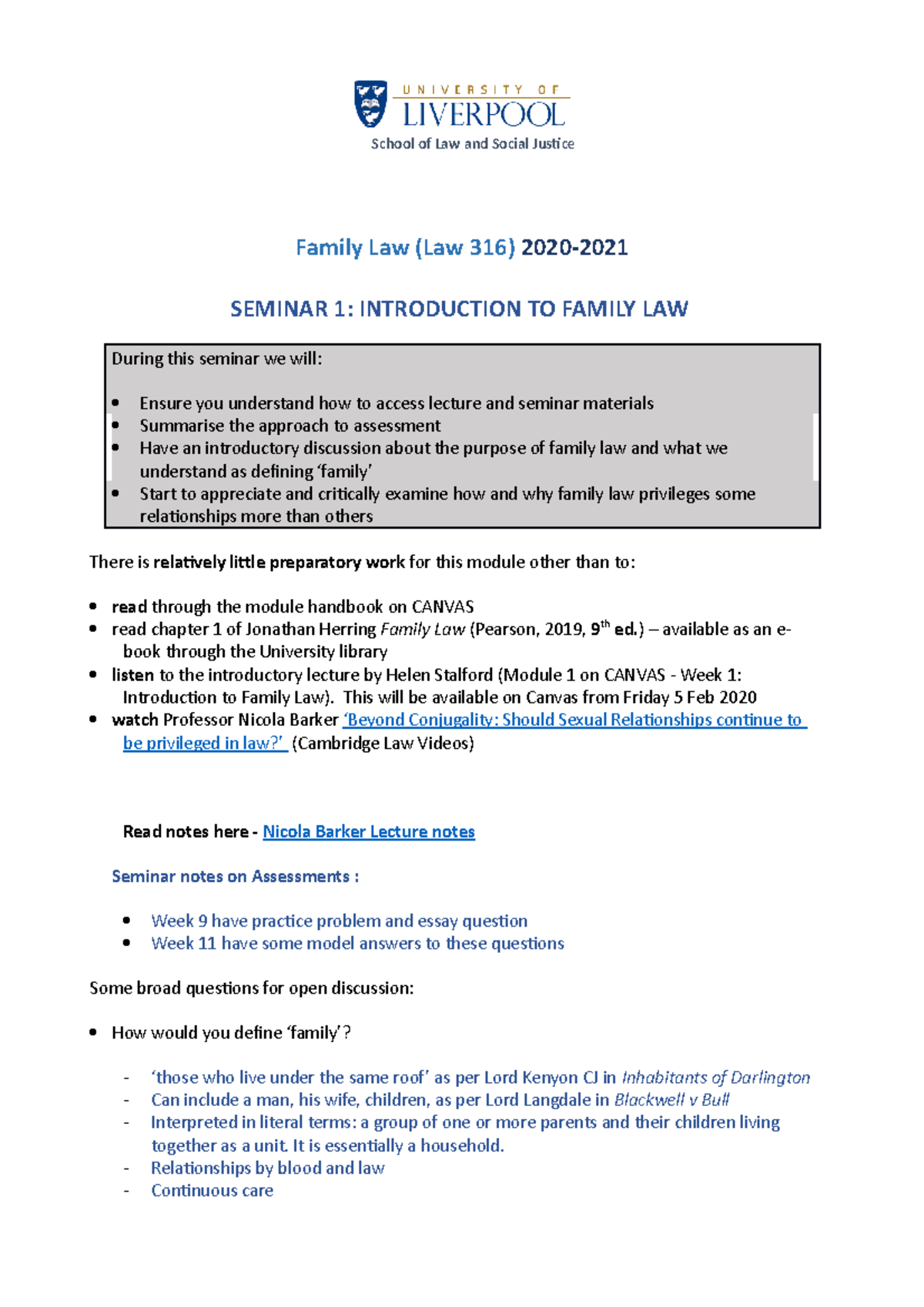 Family Law 316: Seminar 1 - Intro to Family Law Overview & Discussion ...