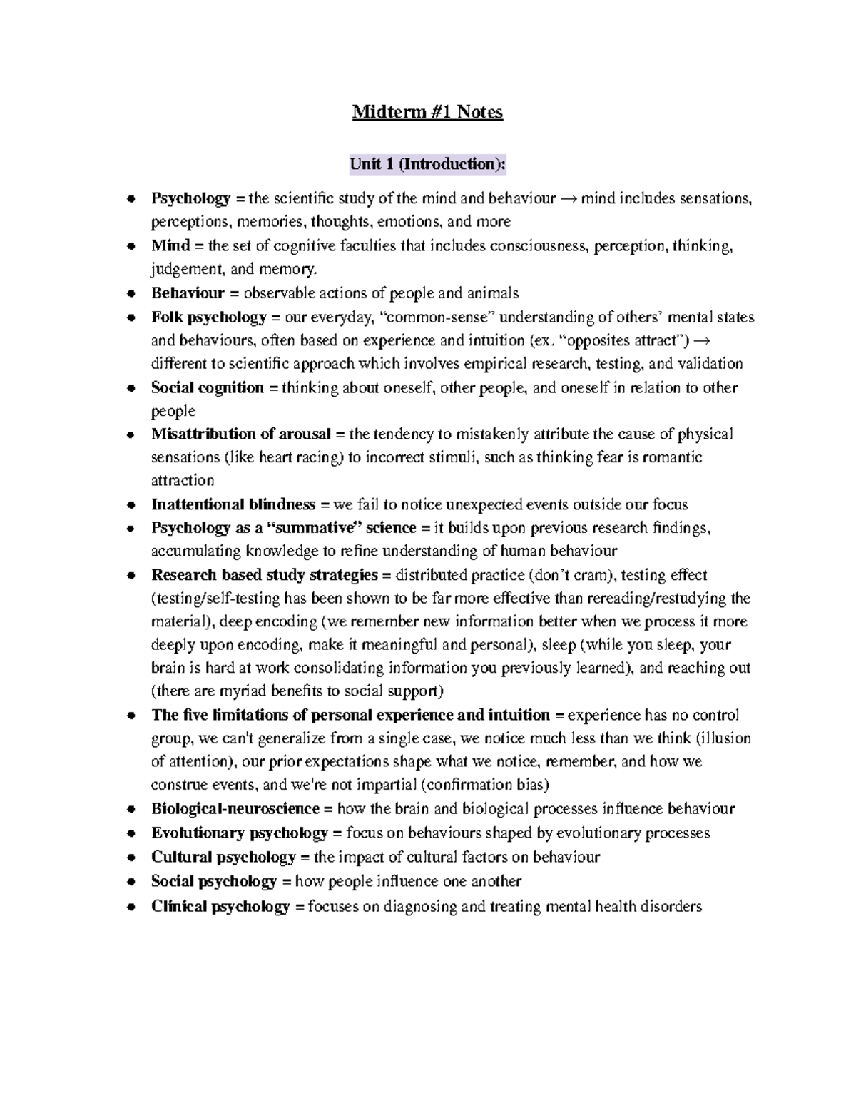 Midterm #1 Notes - ... - Midterm #1 Notes Unit 1 (Introduction ...