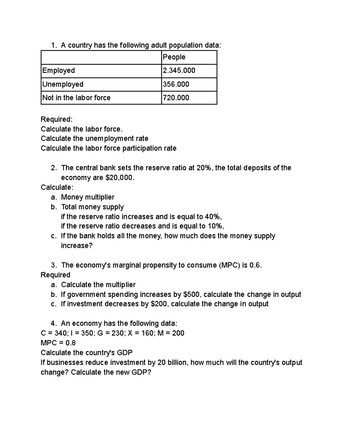 ECON 101: Final Review of MCQs on Labor Market & Money Supply - Studocu