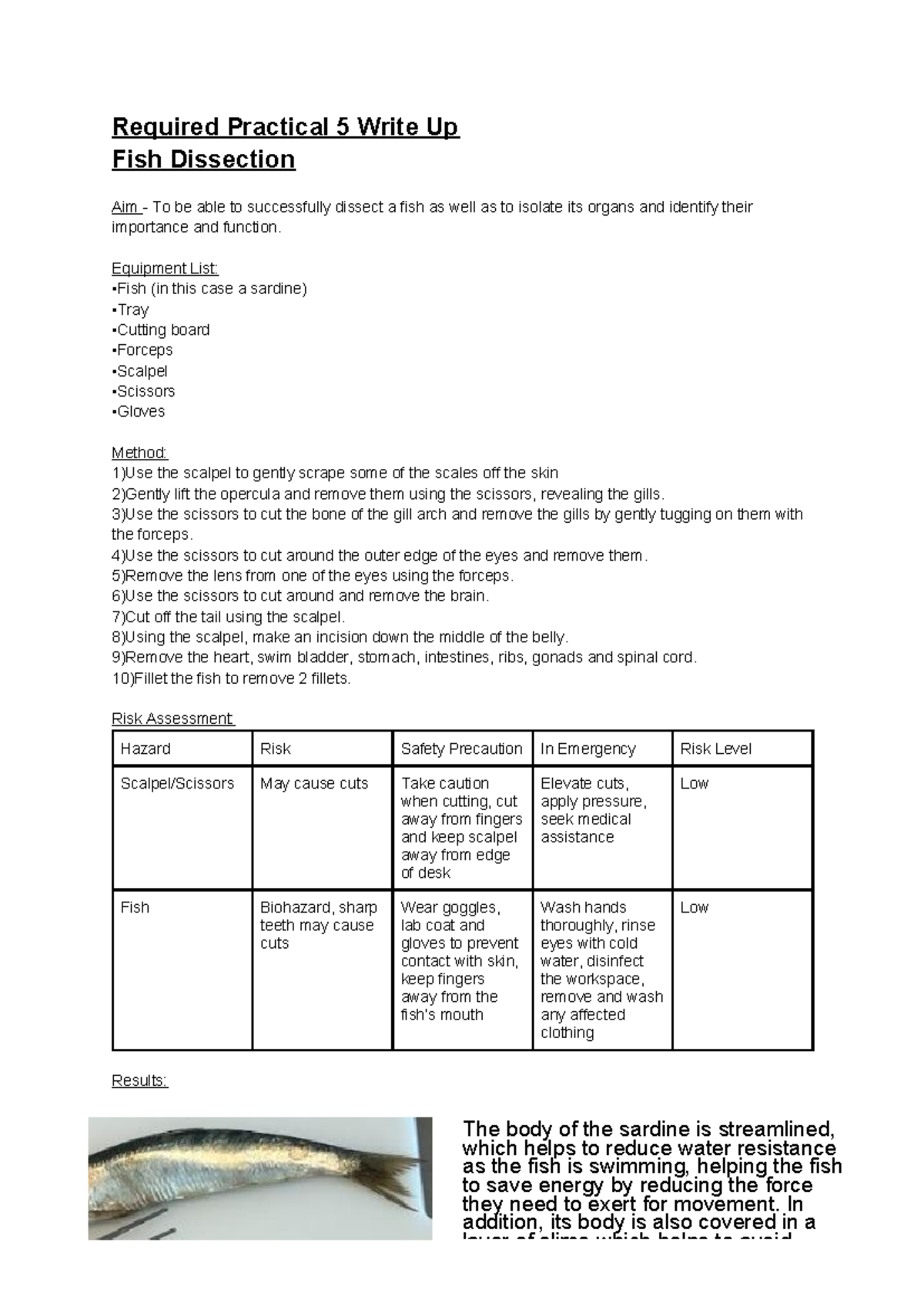 Required Practical 5 Write Up: Fish Dissection and Organ Identification ...