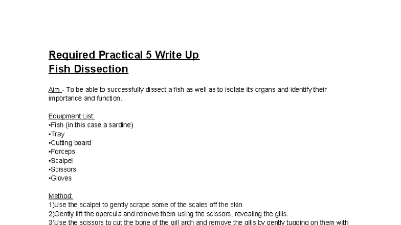 Required Practical 5 Write Up: Fish Dissection and Organ Identification ...
