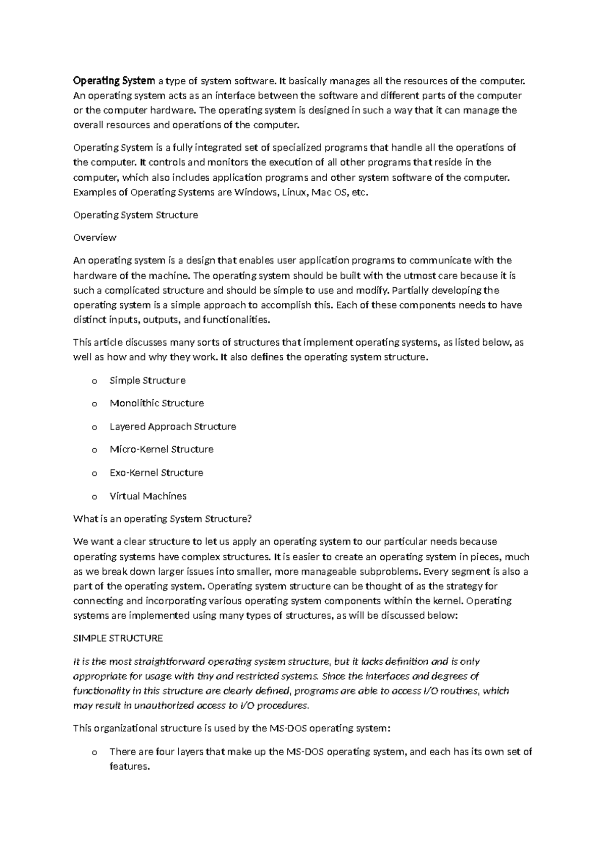 Operating System Structures Overview - BCA Sem 3 Notes - Studocu