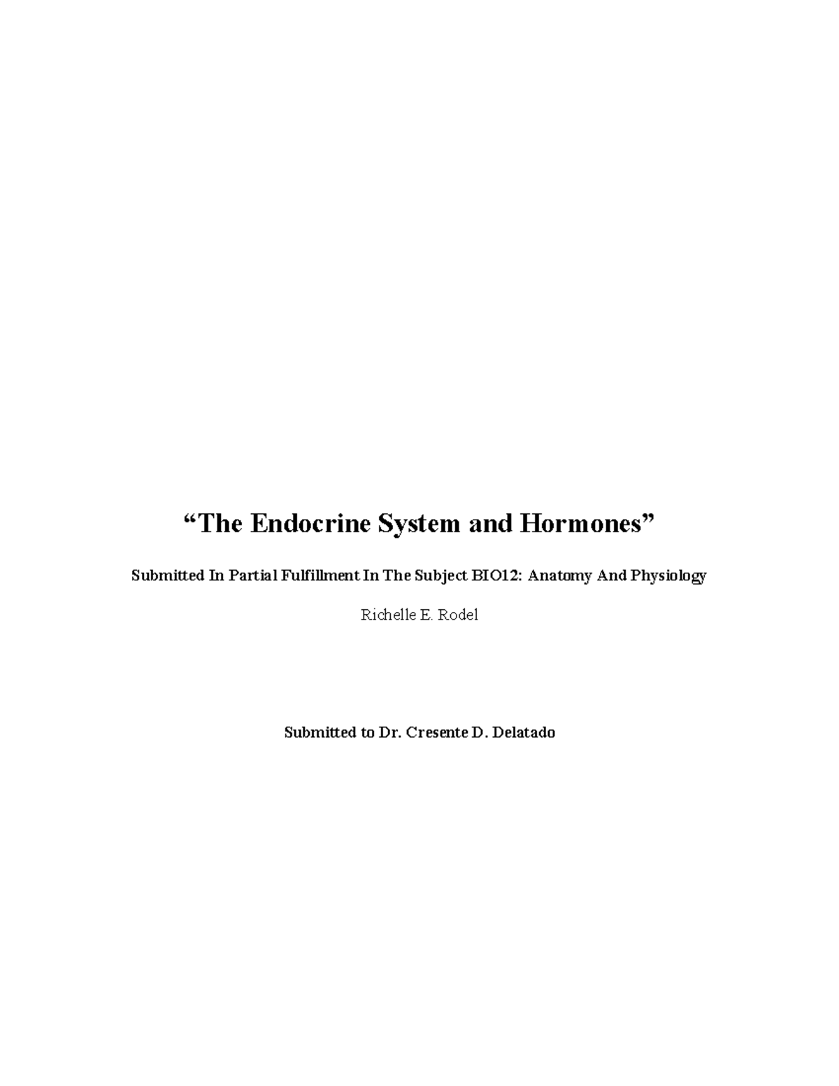 BIO12 Final Exam - The Hormones and Endocrine System Overview - Studocu