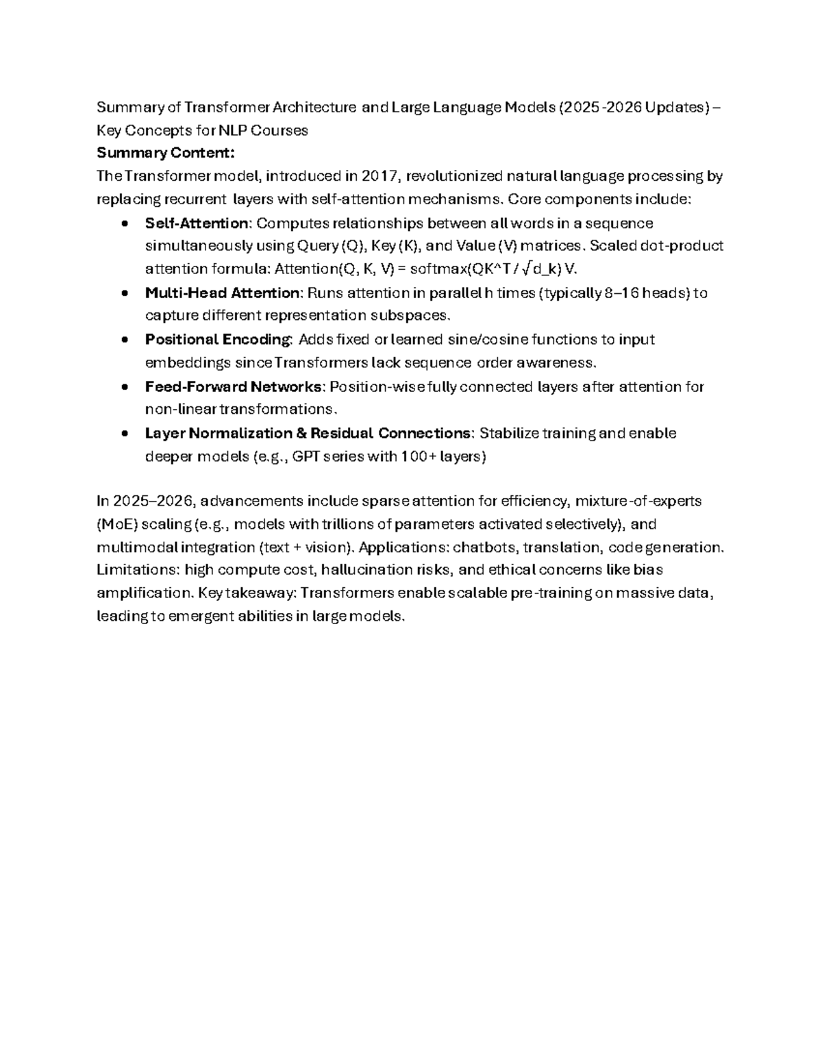 NLP 101: Summary of Transformer Architecture & LLM Updates - Studocu