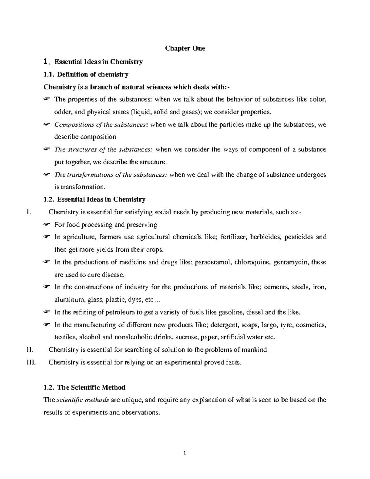 Chapter 1: Essential Concepts in Chemistry (CHEM 101) - Studocu