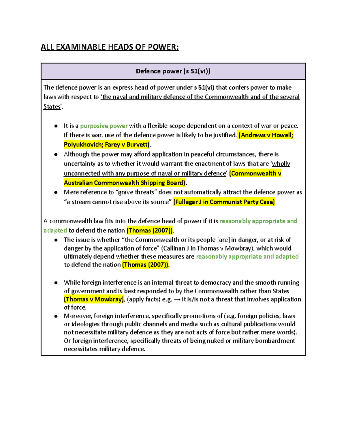 Constitutional Law Exam Notes & Scaffolds: Key Powers & Limitations ...