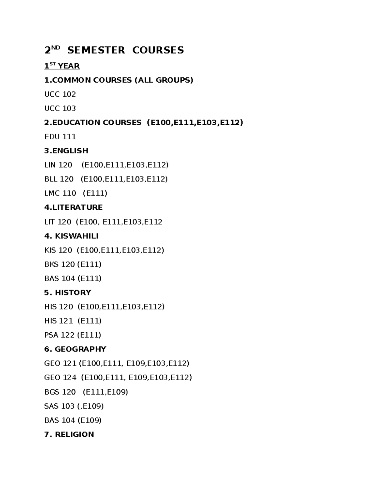 2ND Semester Courses-1 - 2 ND SEMESTER COURSES 1 ST YEAR 1 COURSES (ALL ...