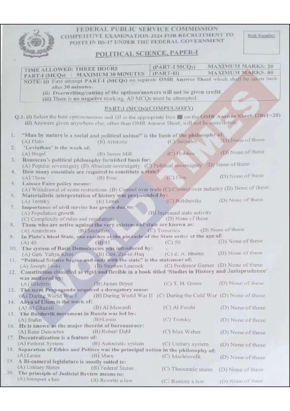 Political Science MCQs for CSS 2024 Exam Preparation - Studocu