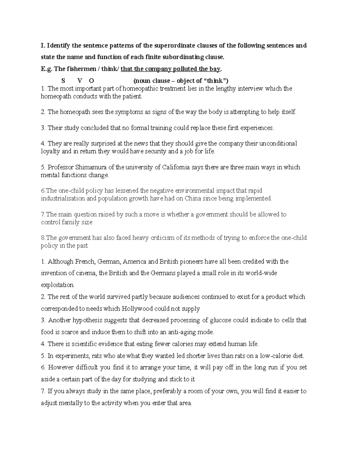 Assignment 15A - Analyzing Superordinate and Subordinate Clauses - Studocu