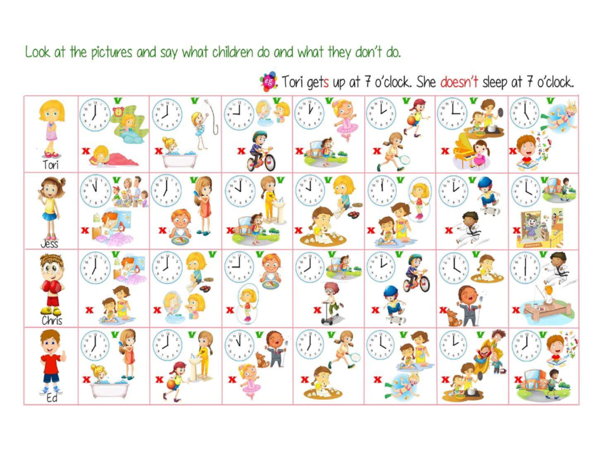 Daily routines and time pdf - Ingles C1-I - Look at the pictures and ...