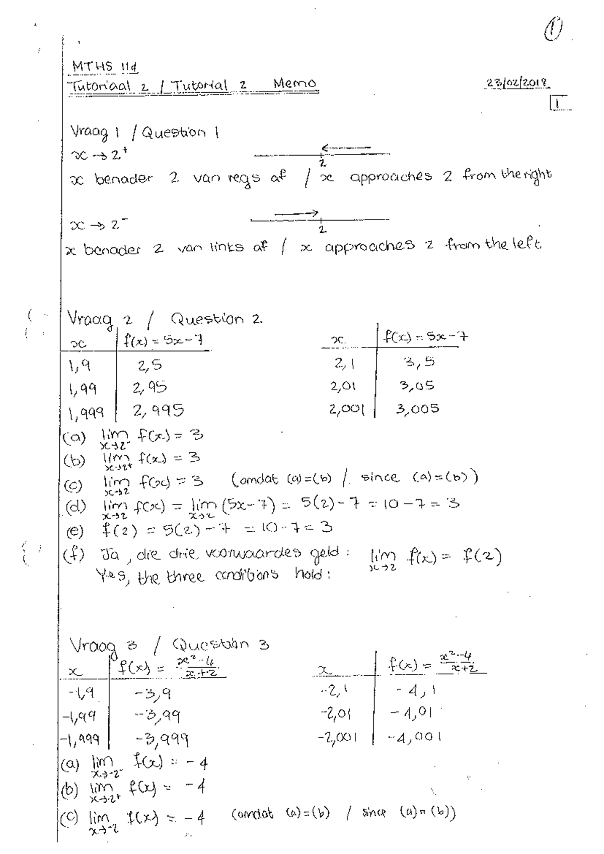 MTHS 1id - Tutorial 02 Memo Analysis and Solutions - Studocu