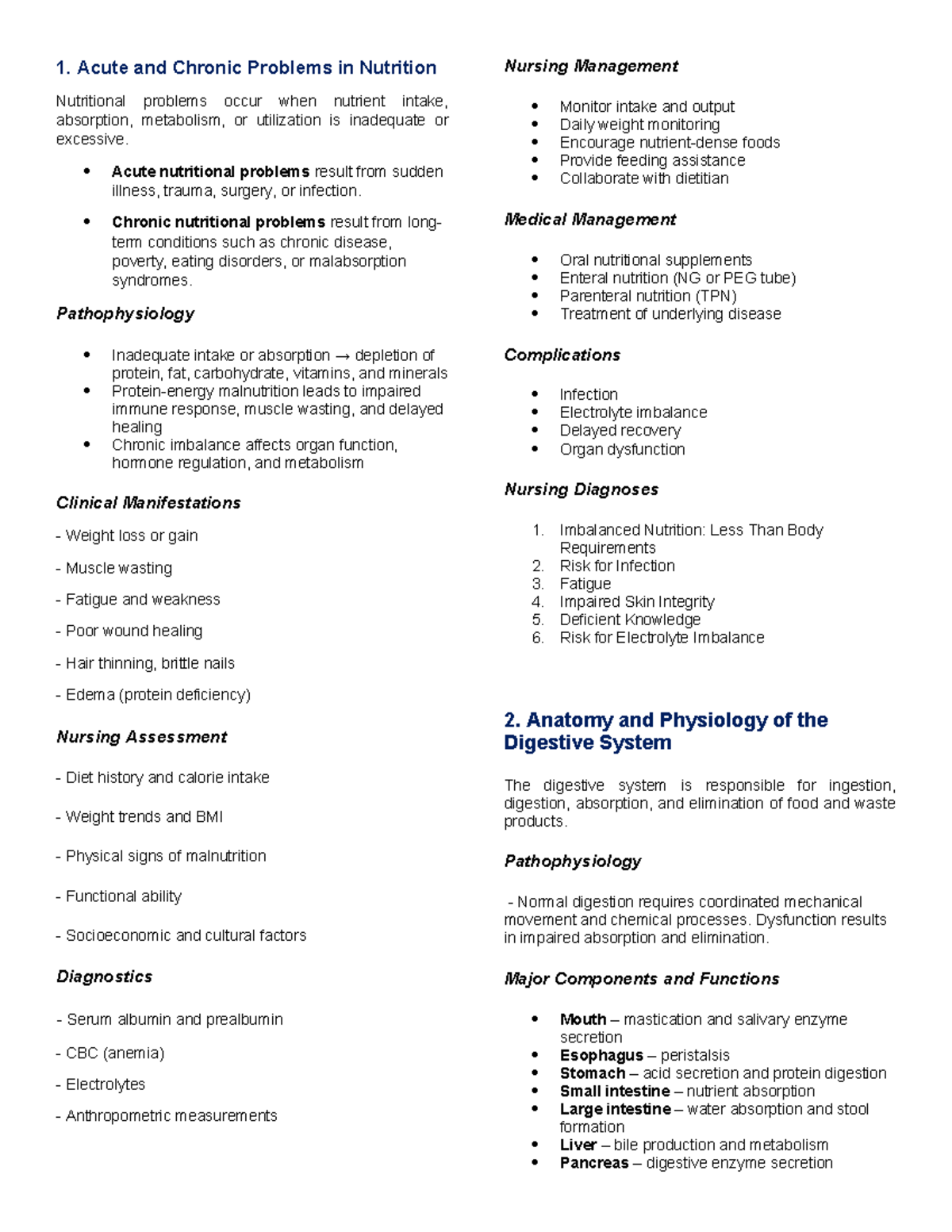 Medsurg 2 (Prelim) - Acute and Chronic Nutritional Problems Overview ...