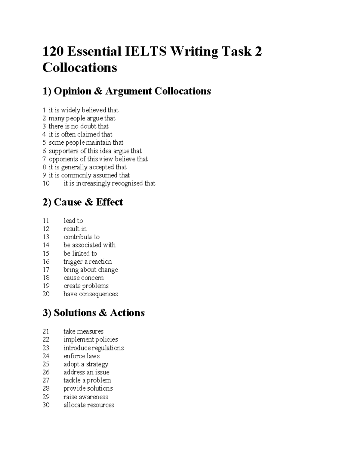 120 Essential IELTS Writing Task 2 Collocations Guide - Studocu