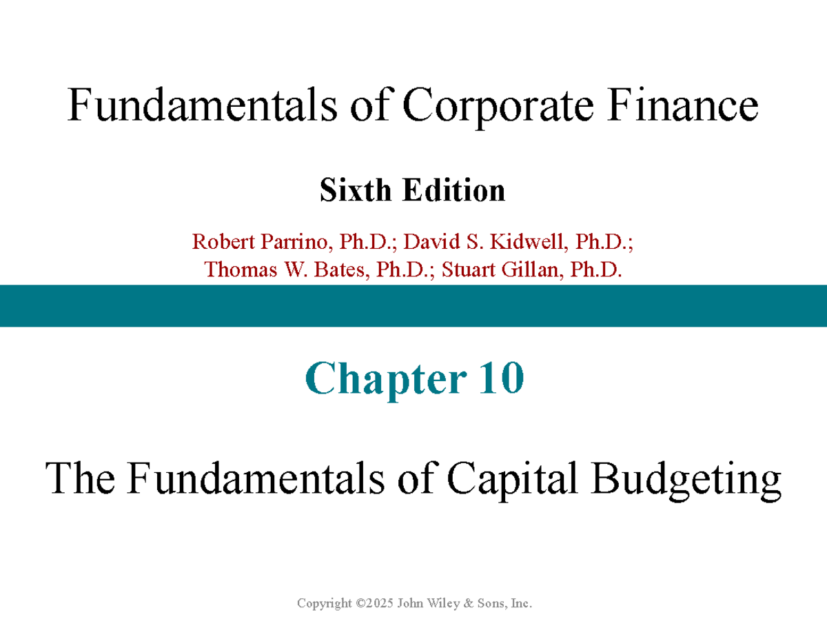 F01 FIN Capital Budgeting: Key Concepts and Techniques - Studocu