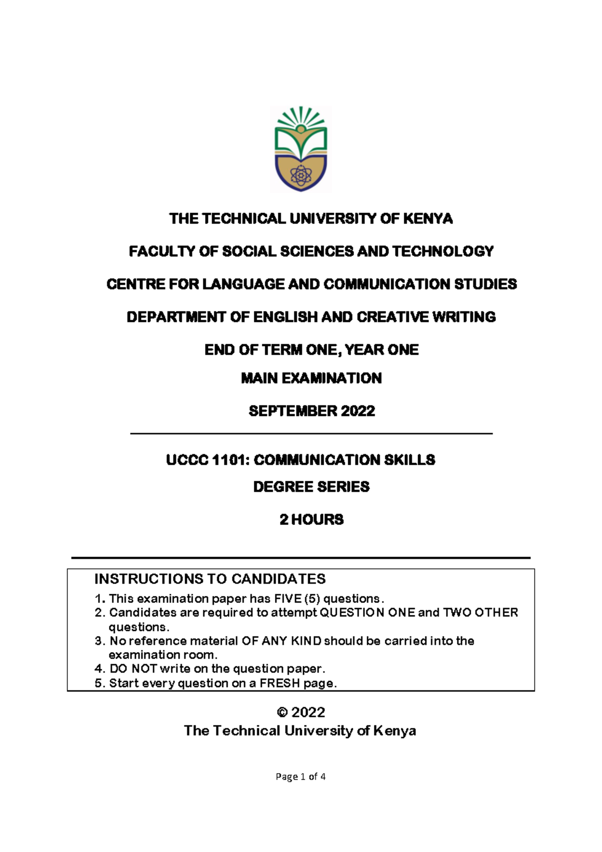 Final Exam UCCC 1101: Communication Skills September 2022 - Studocu