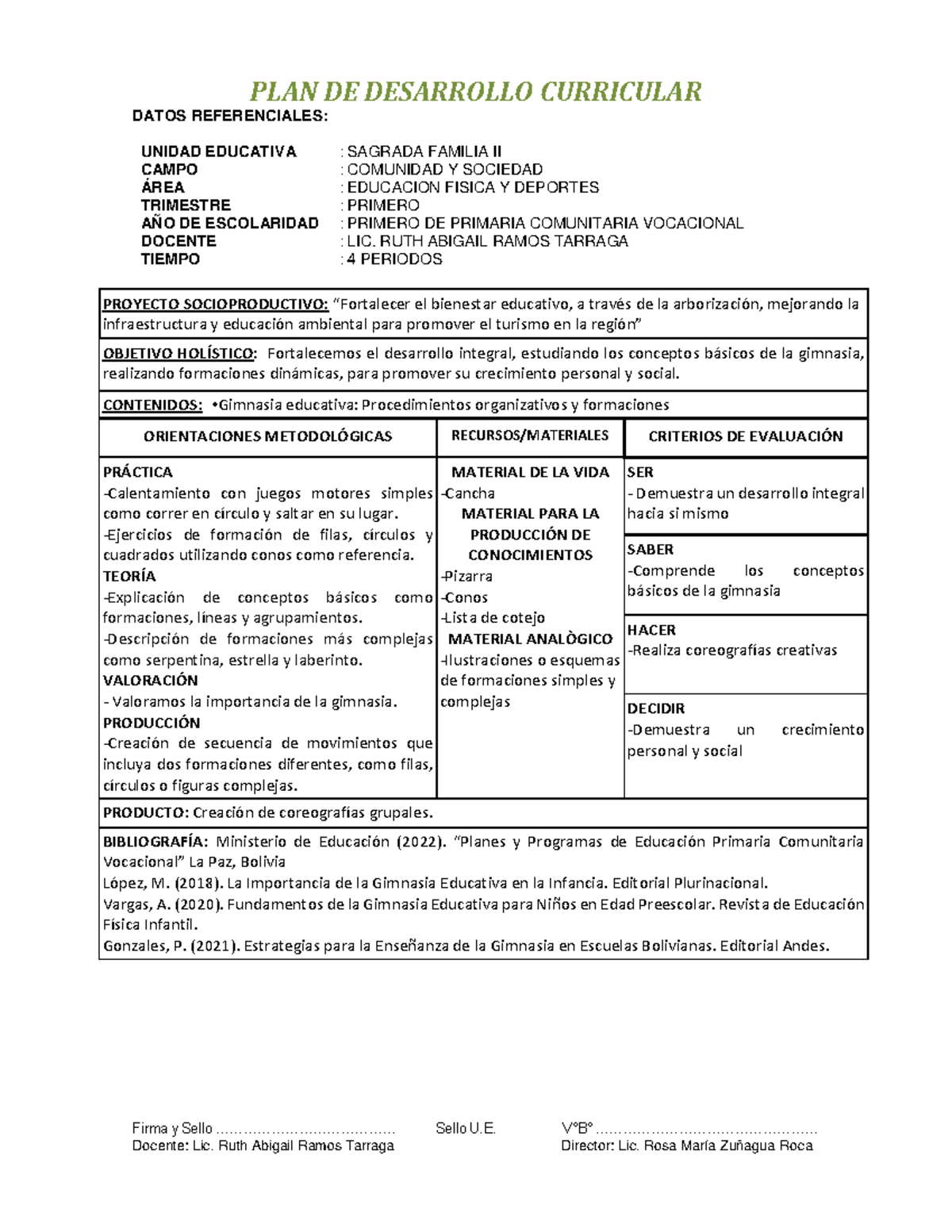 1ro PDC - Plan de Clase Educación Física: Gimnasia y Desarrollo ...