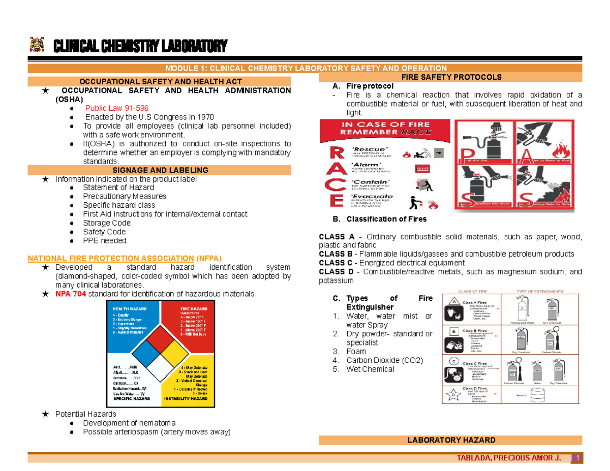 CC LAB Module 1: Clinical Chemistry Safety & Pipetting Techniques - Studocu