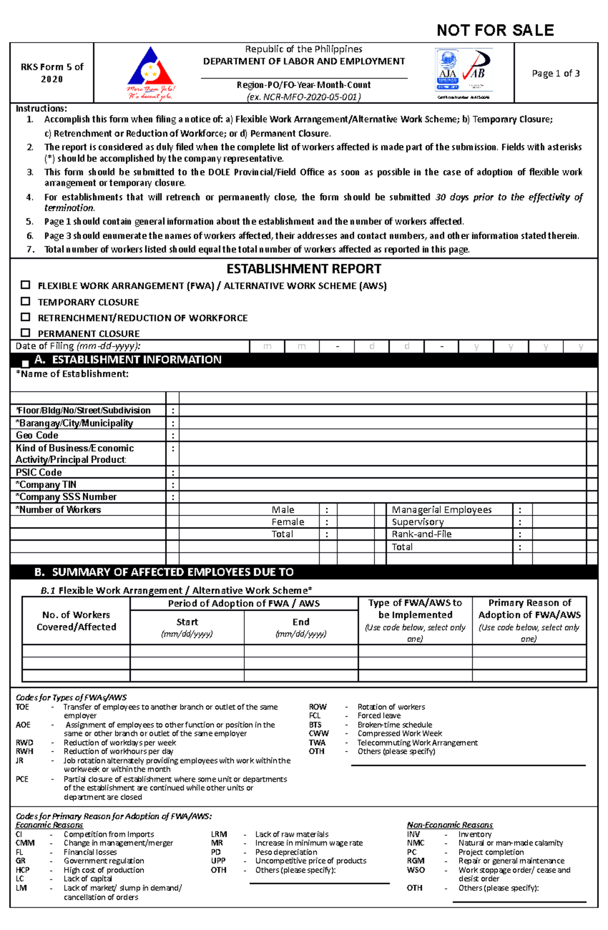 RKS Form 5 for 2020: Filing Notice for Workforce Changes - Studocu