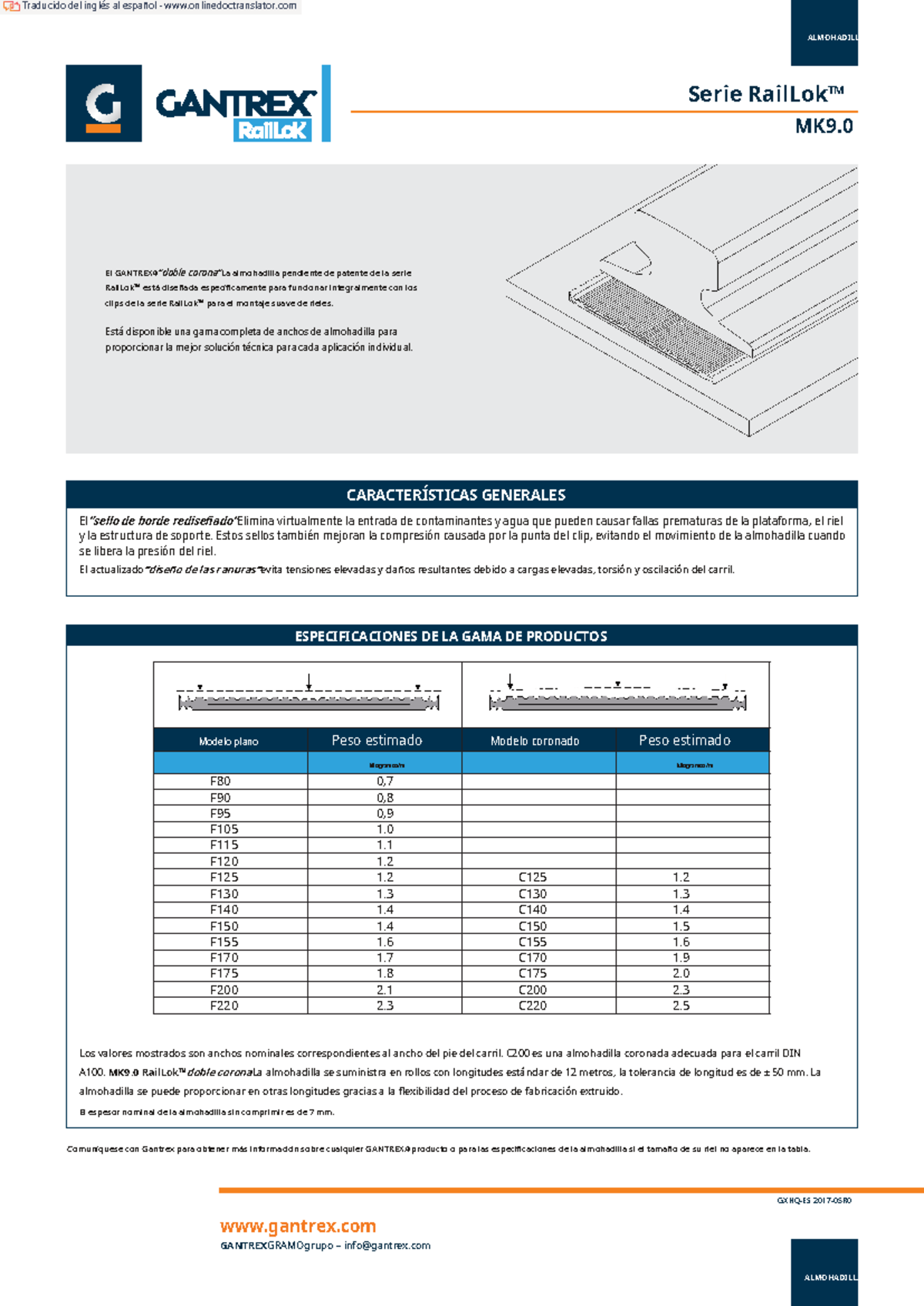 PAD MK9.0 - Almohadilla RailLok™ Doble Corona Descripción y Especificaciones - Document Preview