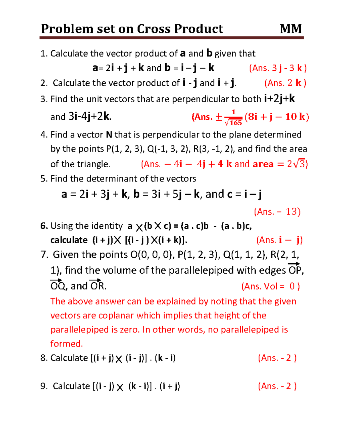 CP extra - Practice problems - Calculate the vector product of a and b ...