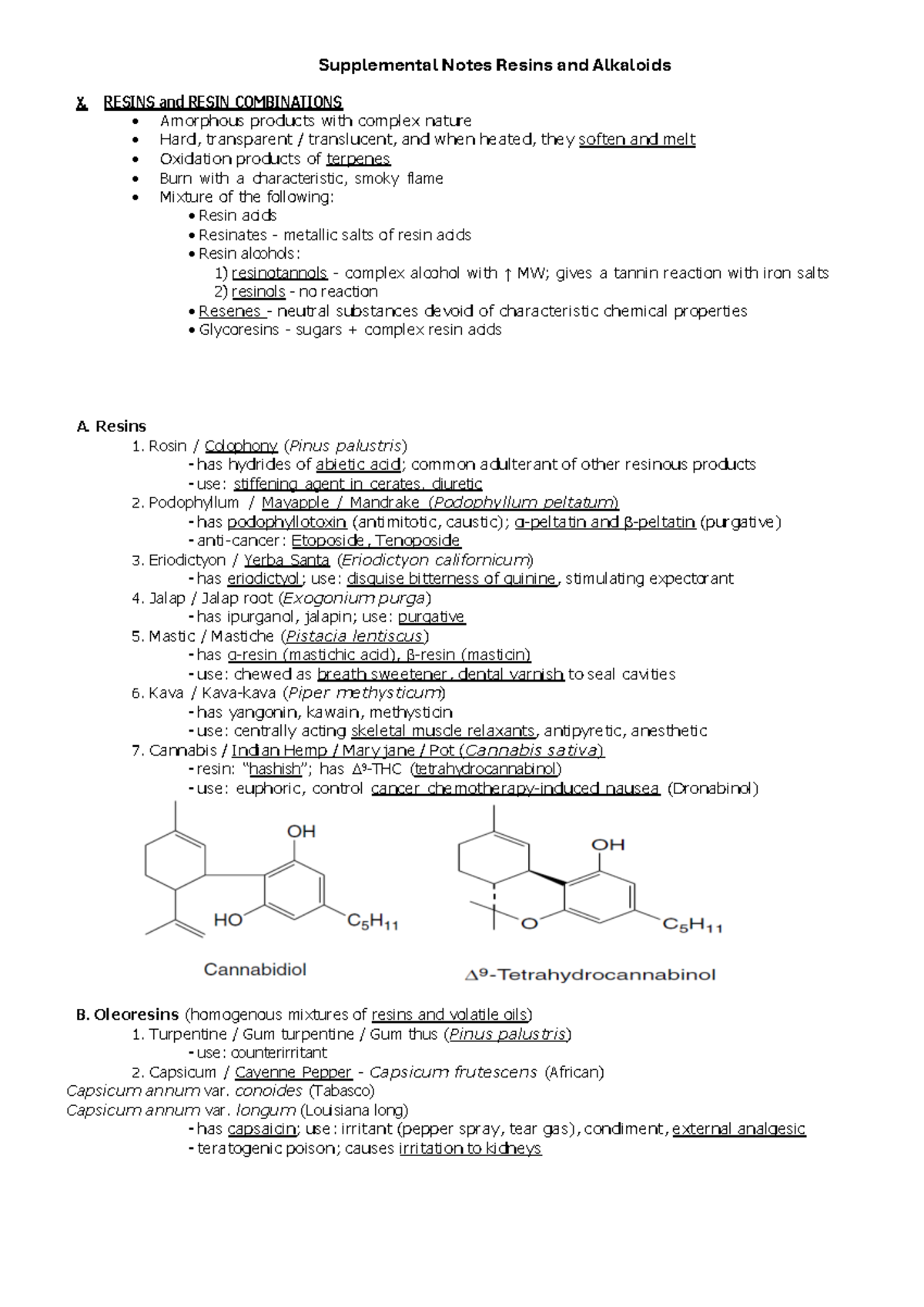 Alkaloids and Resins: Pharmacognosy Notes (Course Code: PHAR 101) - Studocu