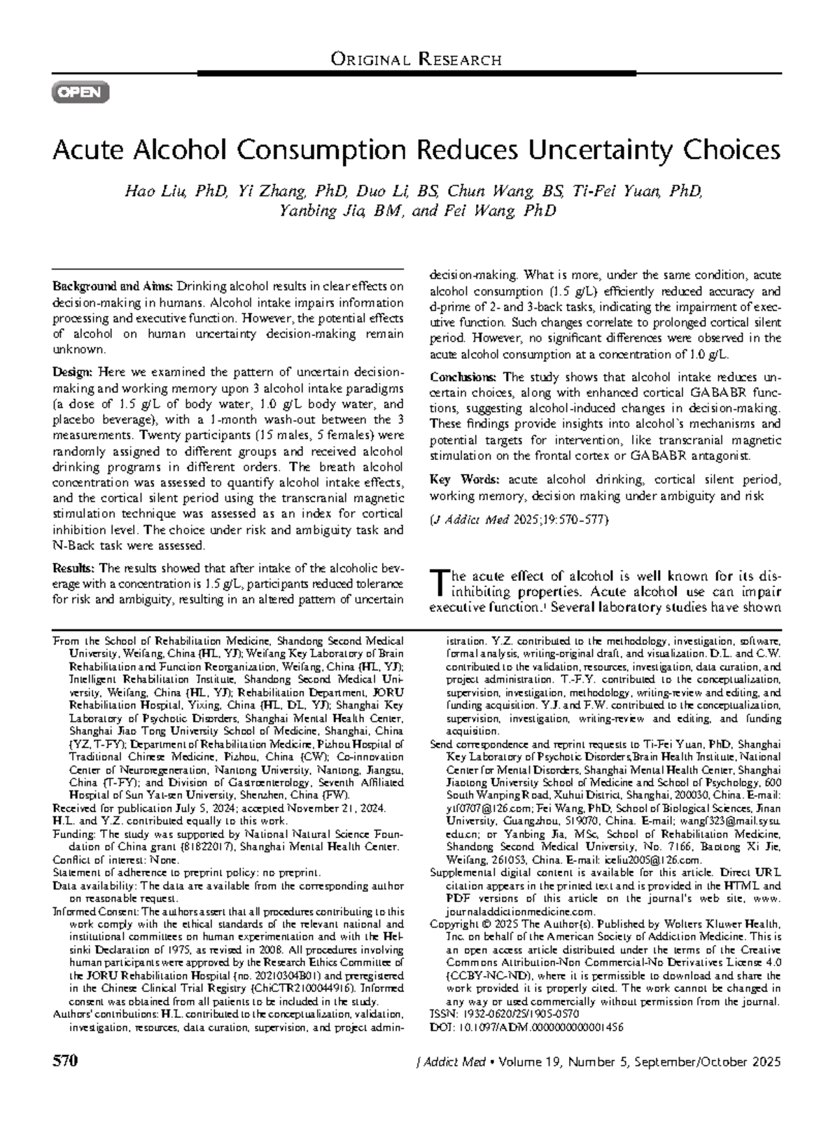 Acute Alcohol Consumption and Its Impact on Uncertainty Choices: A ...
