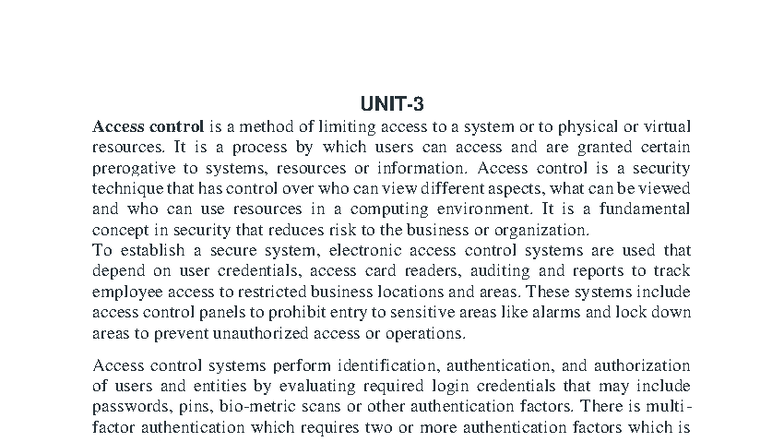 CSS UNIT 3 - Comprehensive Access Control Techniques and Models - Studocu