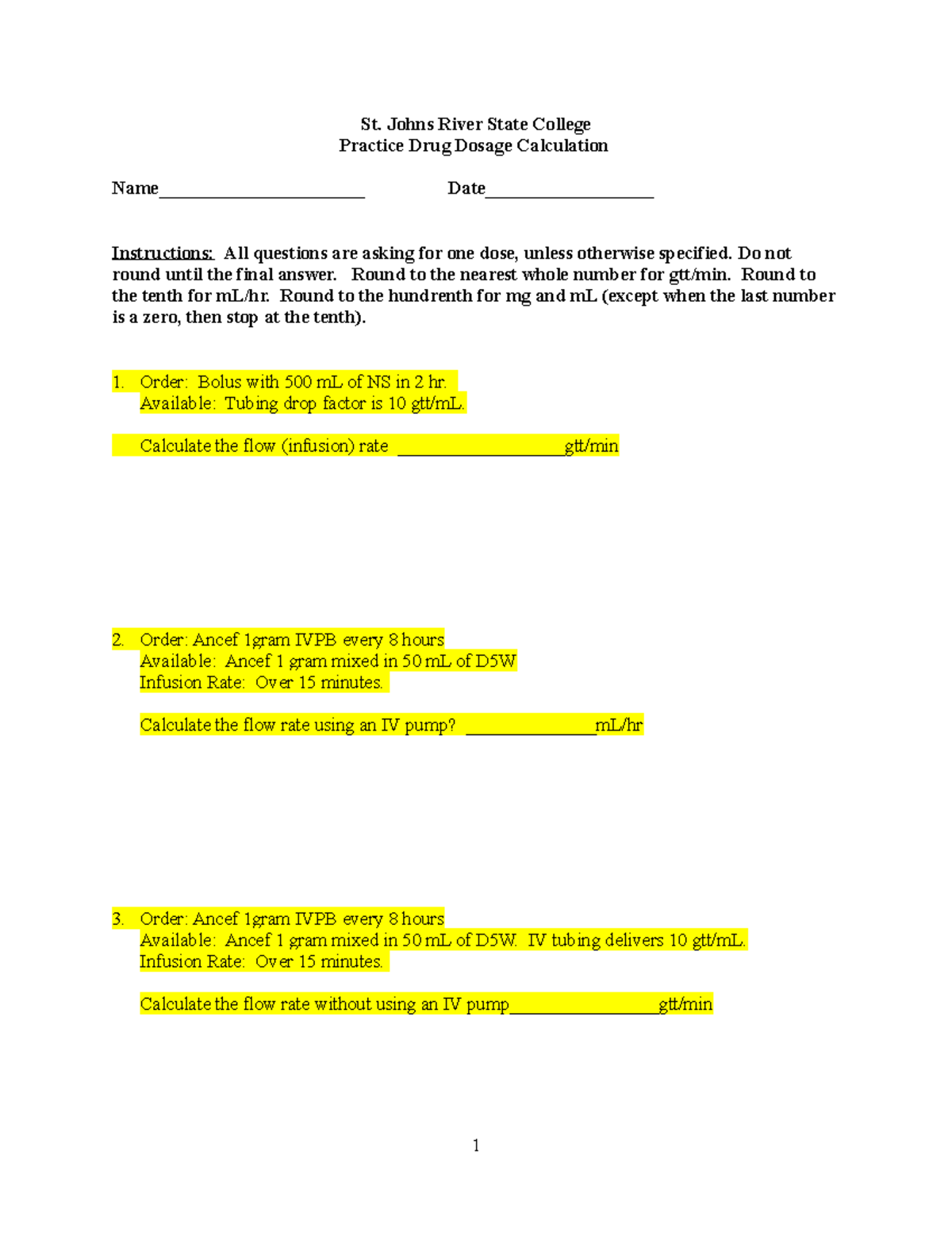AH2 IV MATH Drug Dosage Calculation Practice Test - Studocu