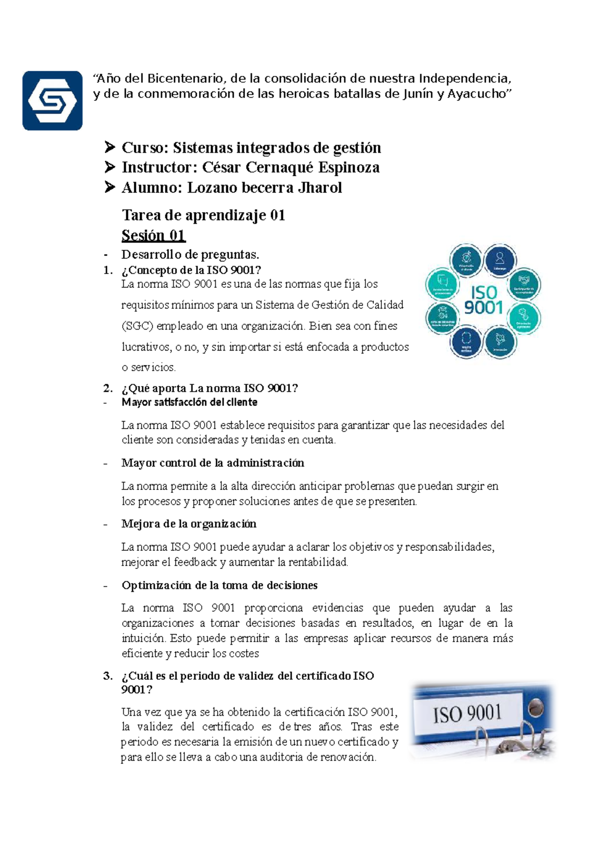 Tarea 01 y 02: Apuntes sobre ISO 9001 y Gestión Ambiental (SIG) - Studocu
