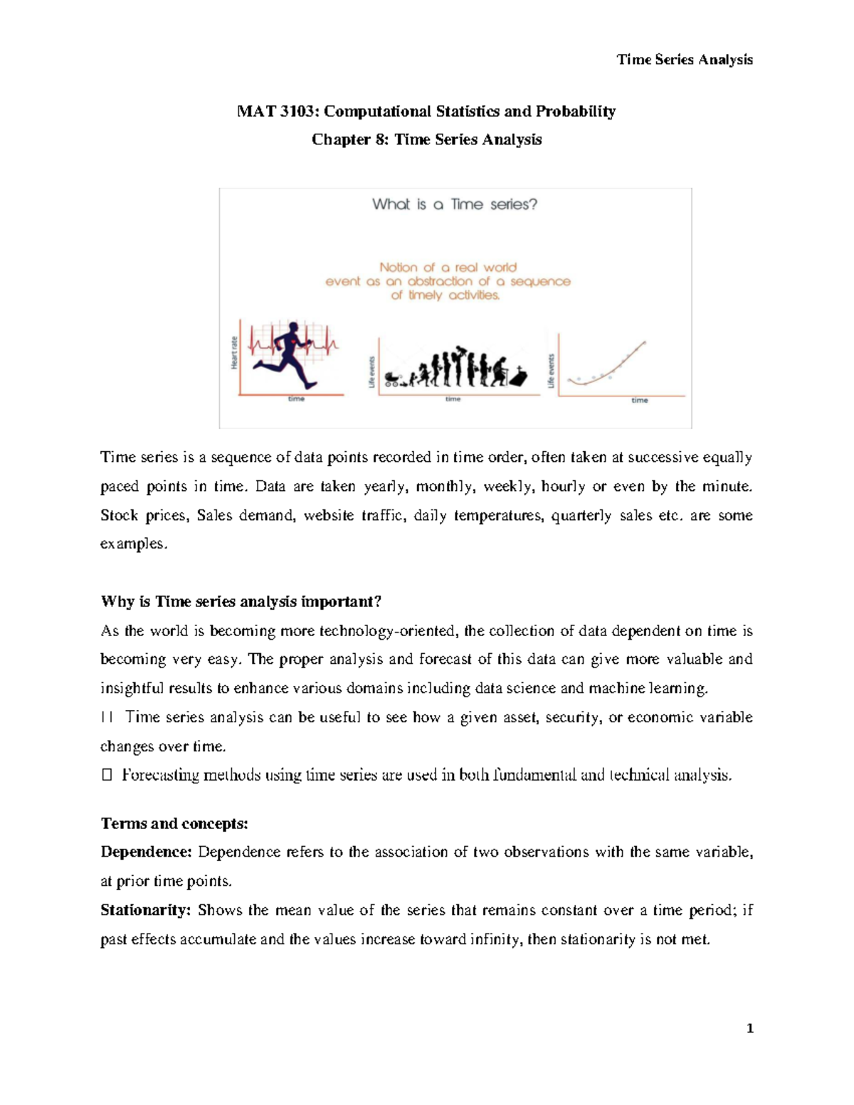 Time series analysis MAT 3103: Chapter 8 overview and key concepts ...