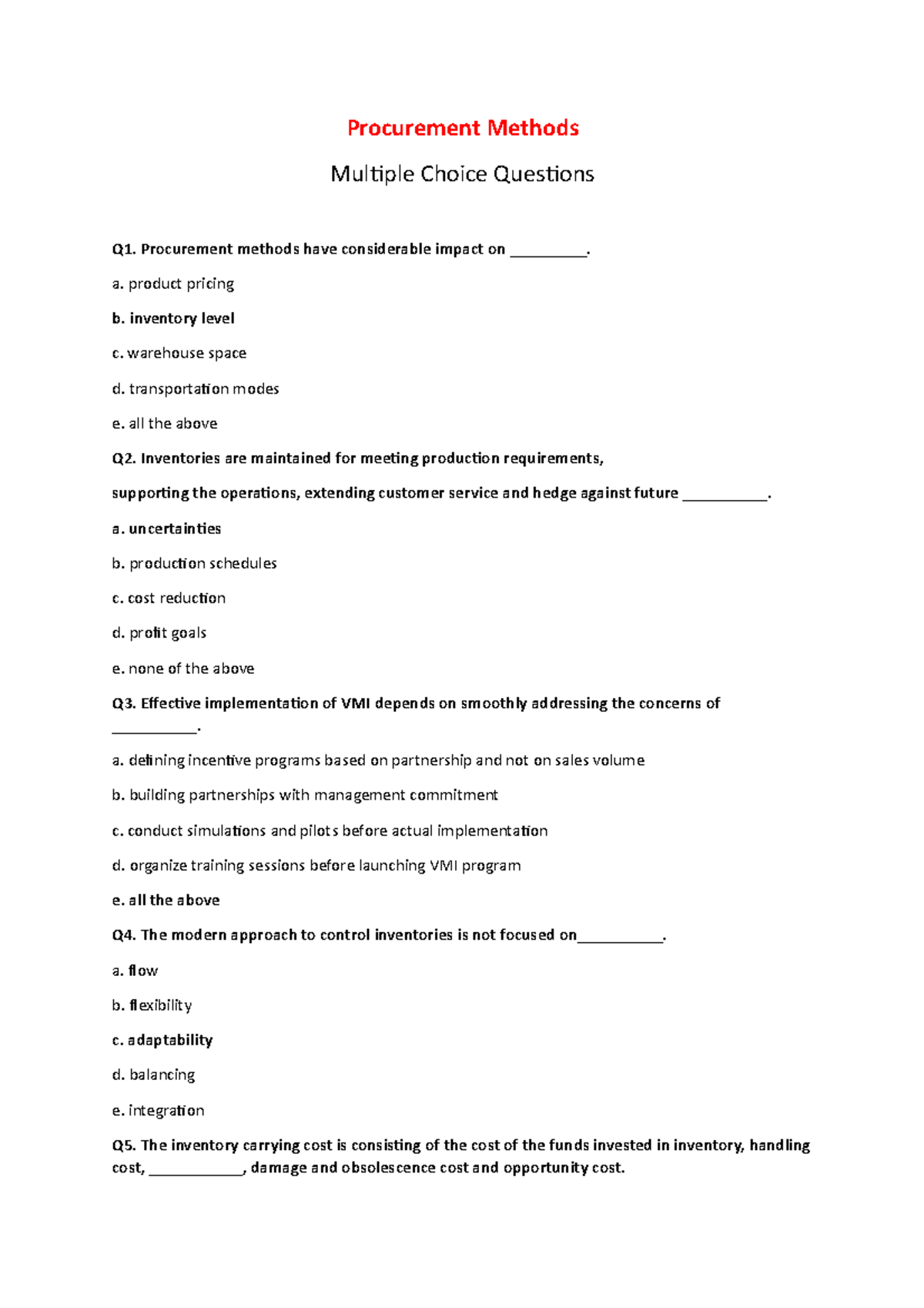Purchasing Management Midterm MCQs IIMM 2023 Insights and Review - Studocu