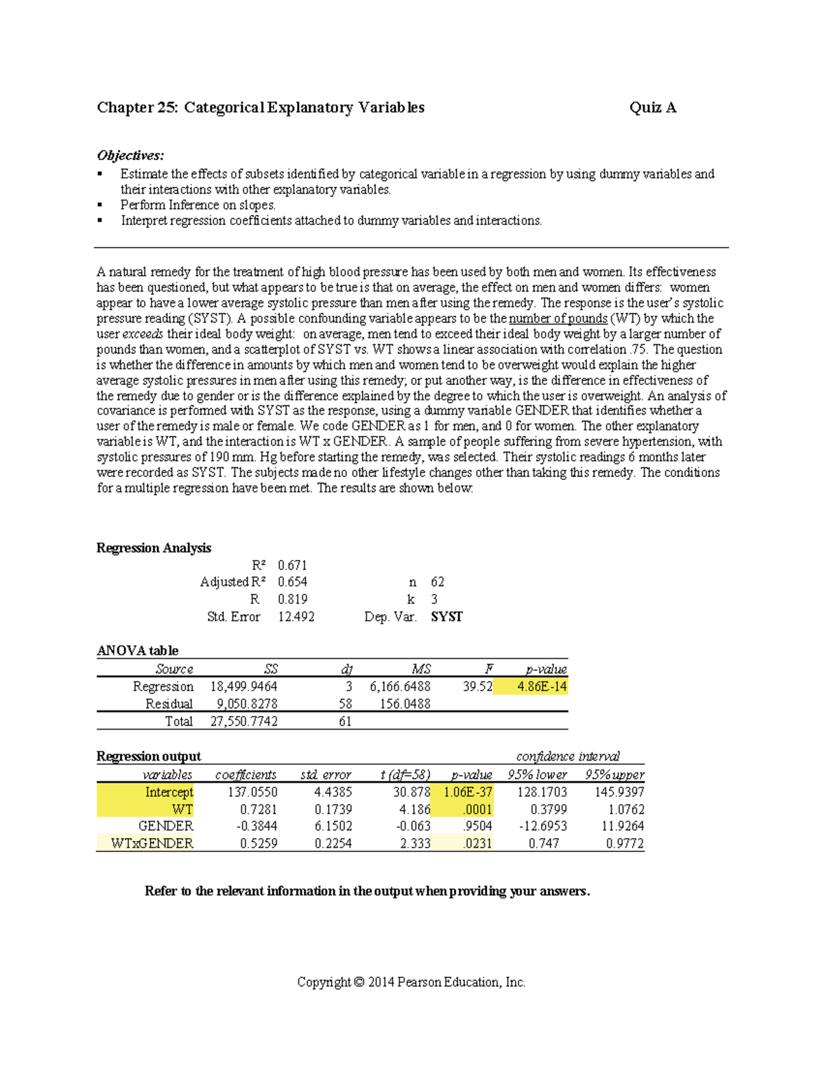 Chapter 25 Quiz A - Categorical Explanatory Variables Practice - Studocu