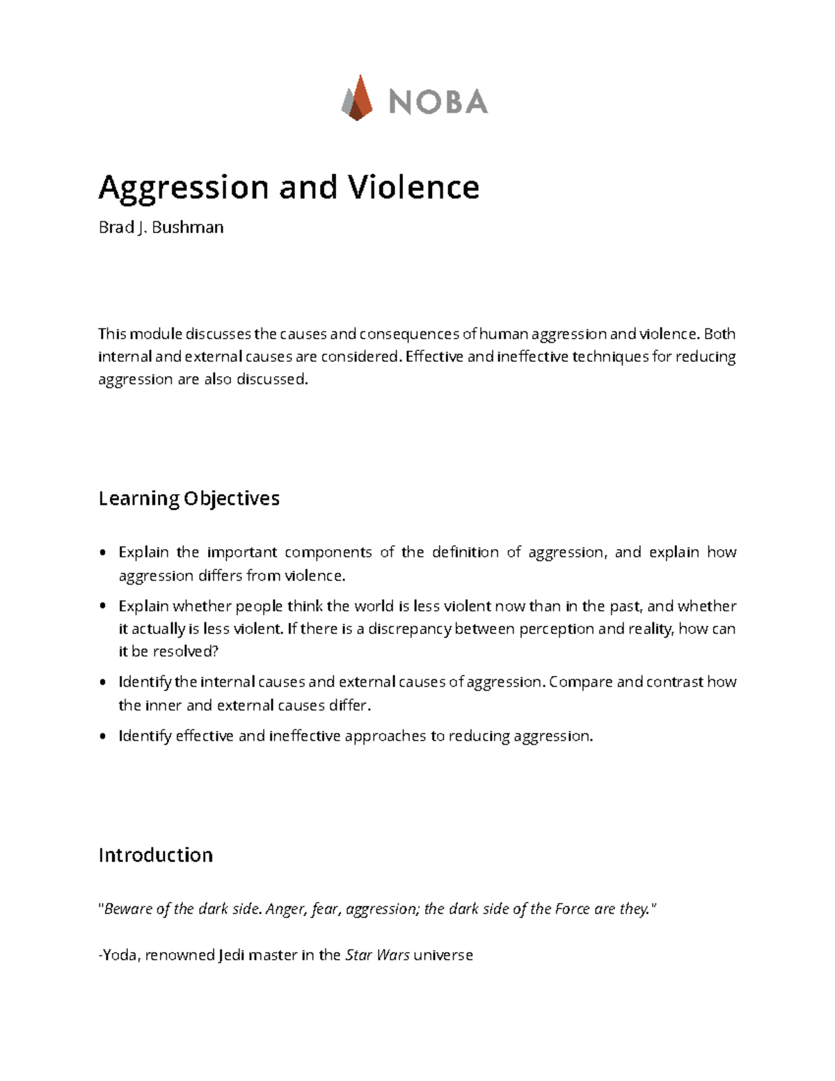 NOBA PSY 101: Understanding Aggression and Violence in Society - Studocu