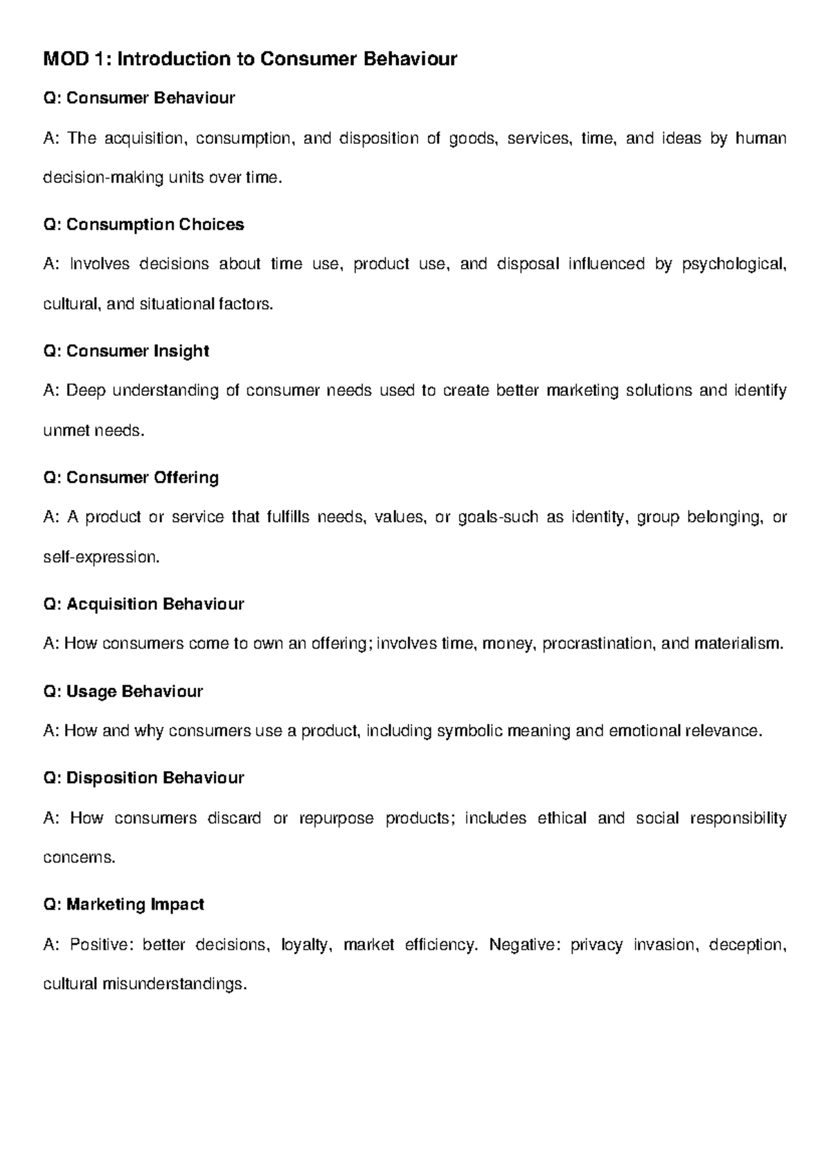 MOD 1: Consumer Behaviour Flashcards and Key Concepts - Studocu