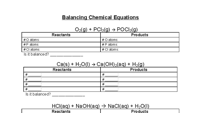 Balancing Chemical Equations - CHEM 121212 Notes - Studocu