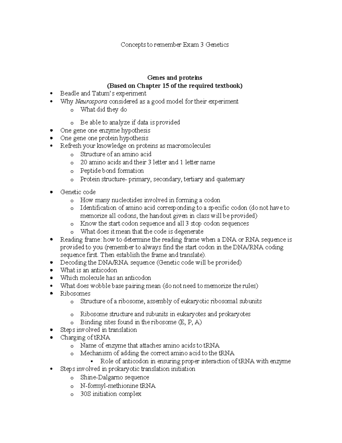 Gene Expression and Translation Mechanisms: Genetics Exam 3 Review ...